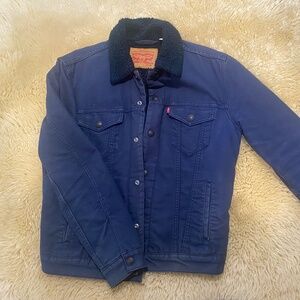 Levi's Men's Sherpa-Lined Trucker Jacket Navy Blue Medium